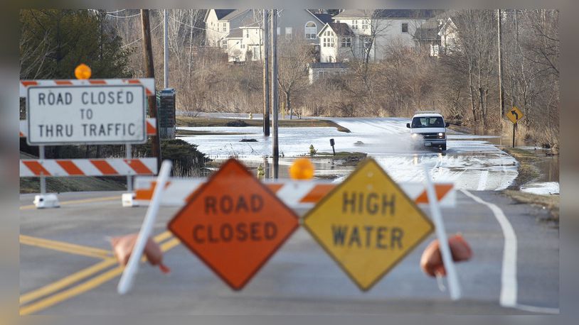 Factory Road south of U.S. 35 in Beavercreek frequently closes during high water events. TY GREENLEES / STAFF