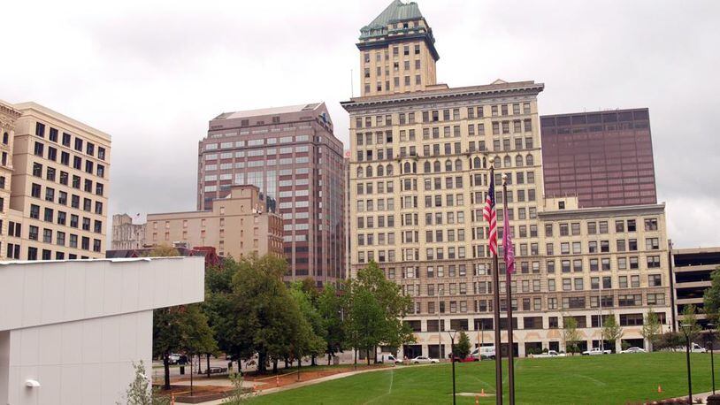 The Centre City building is seen in the center, across from Levitt Pavilion. FILE