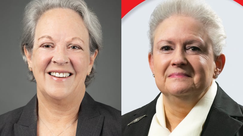 The candidates for Ohio's District 4 state board of education seat in the November 2022 election are Katie Hofmann (left) and Jenny Kilgore (right)