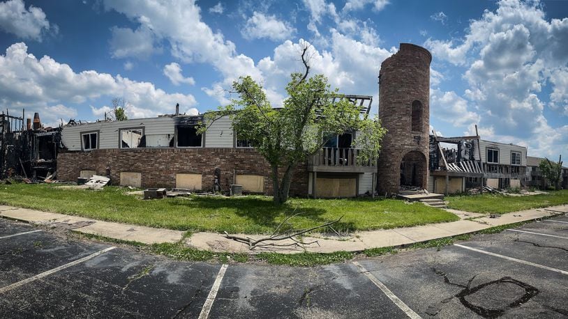 The Woodland Hills Apartments in Trotwood remain in ruins in May 2021, two years after the 2019 Memorial Day tornado. Hundreds of people  were displaced many leaving their belongings behind. JIM NOELKER/STAFF
