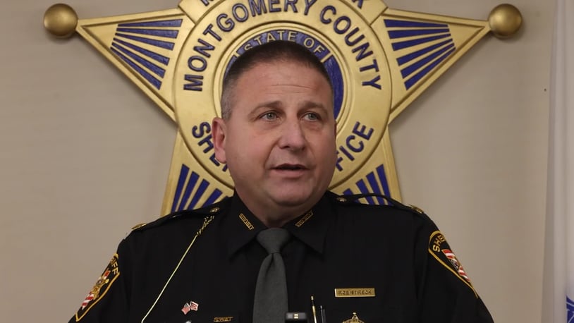 Montgomery County Sheriff Rob Streck gives an update Tuesday, Feb. 20, 2024, on the suspect in custody in the Jan. 29 shooting death of Darnell Pate outside Napoleon's Bar in Jefferson Twp. JIM NOELKER/STAFF