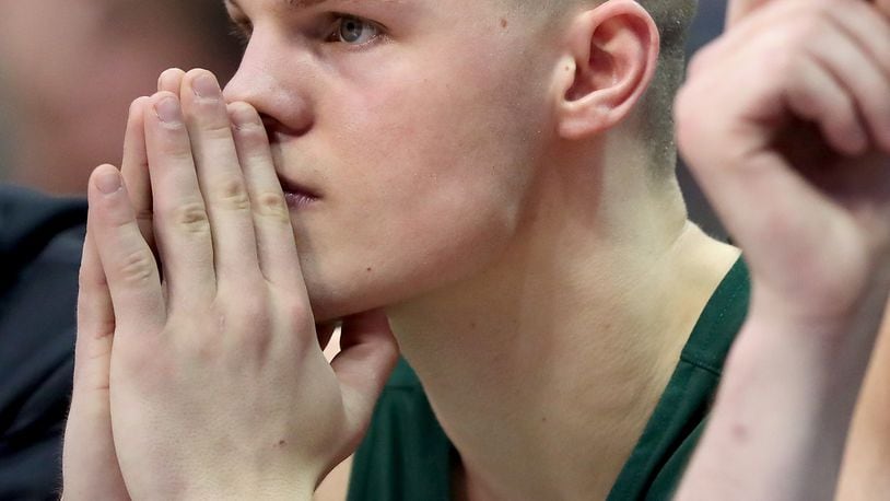 DALLAS, TX - MARCH 15: Grant Benzinger of the Wright State Raiders sits on the bench in the second half against the Tennessee Volunteers in the first round of the 2018 NCAA Men’s Basketball Tournament at American Airlines Center on March 15, 2018 in Dallas, Texas. (Photo by Tom Pennington/Getty Images)