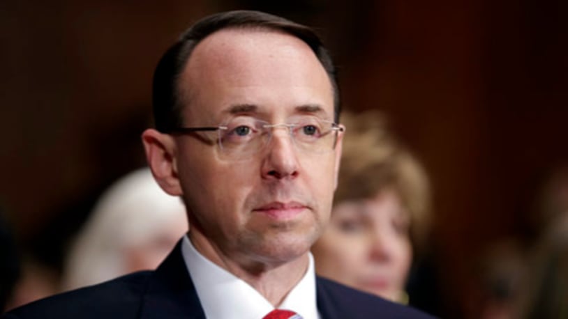 FILE- In this March 7, 2017, file photo, then-Deputy Attorney General-designate Rod Rosenstein, listens on Capitol Hill in Washington, during his confirmation hearing before the Senate Judiciary Committee. The author of a scathing memo that the White House used to help justify the firing of FBI Director James Comey is also overseeing a Justice Department investigation into Russian interference in the 2016 election. In a three-page rebuke of Comey's conduct, Rosenstein said the FBI director had usurped the attorney general's authority last year when he announced that the FBI was closing its investigation of Hillary Clinton's use of a private email as secretary of state. (AP Photo/J. Scott Applewhite, File)