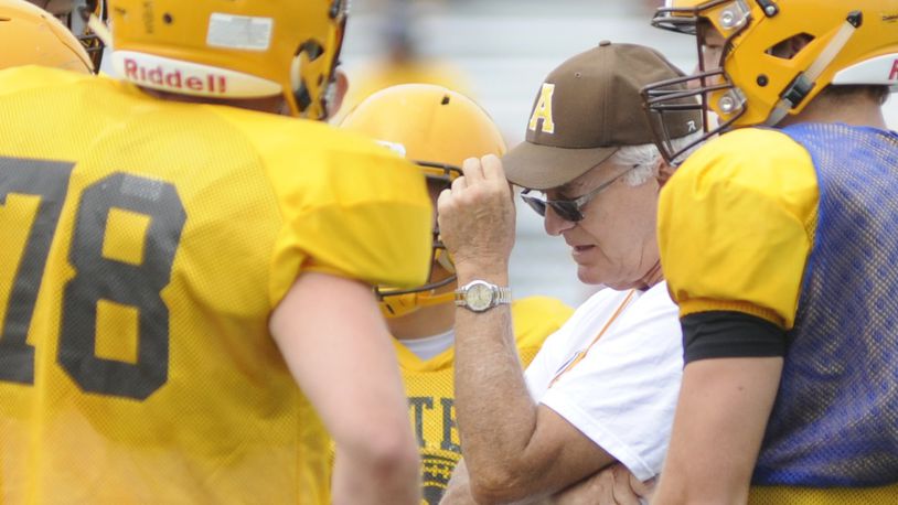 Alter’s Ed Domitz is in his 43rd season as a high school football head coach. Alter participated in a four-way scrimmage at Beavercreek on Sat., Aug. 11, 2018. MARC PENDLETON / STAFF