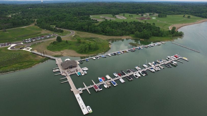 The new marina on Caesar Creek Lake . With 122 boat docks, a concession area and fuel station, the long-awaited marina delivers modern amenities for boaters. Sky 7 / STAFF