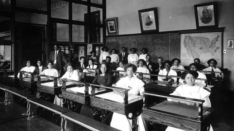 A scene of a banking class at the Combined Normal and Industrial Department at Wilberforce University which would become Central State University.  Reprinted by permission of Central State University Archives, Wilberforce, OH
