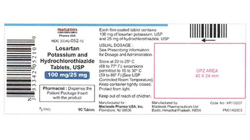 Macleods Pharmaceuticals Limited has recalled some of its Losartan tablets.