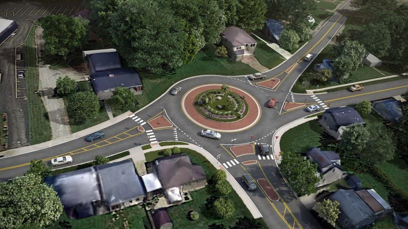 Rendering of proposed roundabout to be installed at North Columbus and East Church streets in Xenia.
