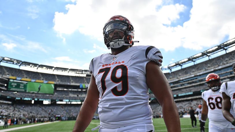 Bengals rookie guard Jackson Carman has made six starts and appeared in all 17 games for Cincinnati during this season. He was drafted by the Bengals in the second round in April 2021. RYAN MEYER / CINCINNATI BENGALS
