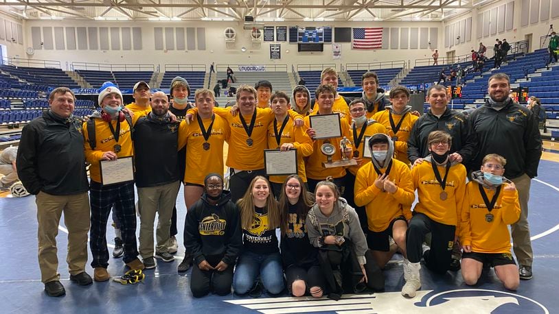 The Centerville Elks wrestling team won the Greater Western Ohio Conference title for the first time since 2016. Contributed