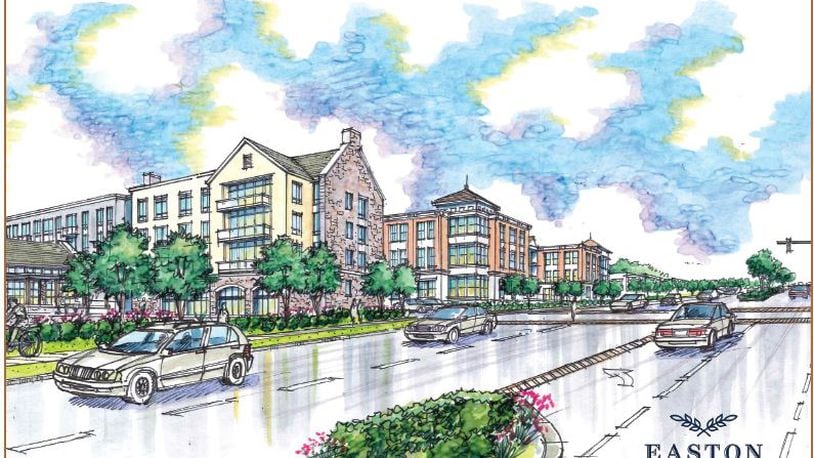 An artist's rendition of the proposed mixed-use development envisioned for the historic Easton Farm in Springboro. CONTRIBUTED/DILLIN LLC and BORROR