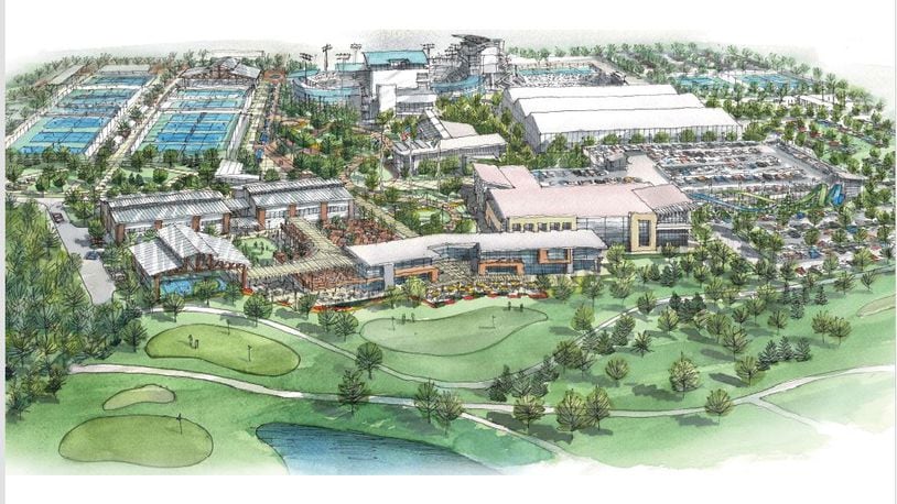 This is a rendering of future improvements and upgrades to the Lindner Tennis Center in Mason if the city can retain the world-class Western & Southern Open. CONTRIBUTED/CITY OF MASON