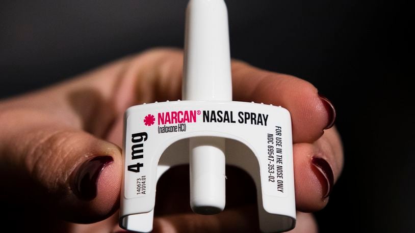 FILE - The overdose-reversal drug Narcan is displayed during training for employees of the Public Health Management Corporation (PHMC), Dec. 4, 2018, in Philadelphia. The U.S. Food and Drug Administration has approved selling overdose antidote naloxone over-the-counter, Wednesday, March 29, 2023, marking the first time a opioid treatment drug will be available without a prescription. (AP Photo/Matt Rourke, File)