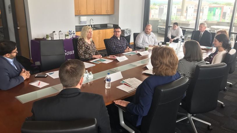 CareSource officials, state representatives, and local nonprofit leaders met with Ohio Medicaid Director Maureen Corcoran to talk about the insurer’s Life Services program. KAITLIN SCHROEDER