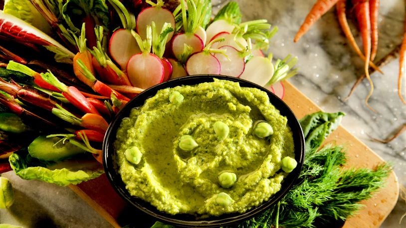 Green Chick Pea Hummus with pita and credite. (Kirk McKoy/Los Angeles Times/TNS)