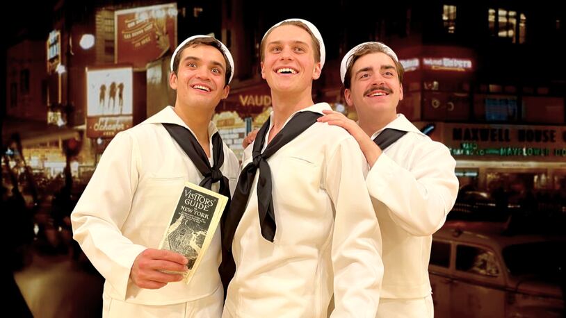 Left to right: Ben Ohnemus (Chip), Tanner Gleeson (Gabey) and John Cuozzo (Ozzie) in Wright State University's production of "On the Town." PHOTO BY WRIGHT STATE THEATRE