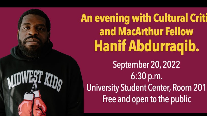 2021 MacArthur Fellow, Hanif Abdurraqib, hailing from Columbus, Ohio, will participate in an evening of poetry and cultural criticism Sept. 20 at Central State University. CONTRIBUTED