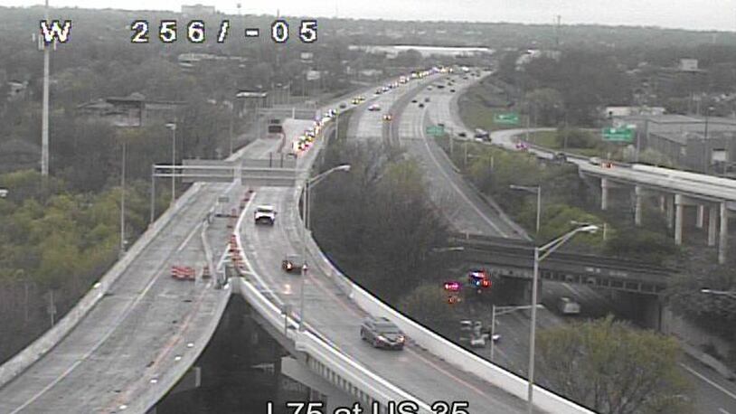 The U.S. 35 east ramp to I-75 north was closed in Dayton after a crash was reported on Monday, April 12, 2021.