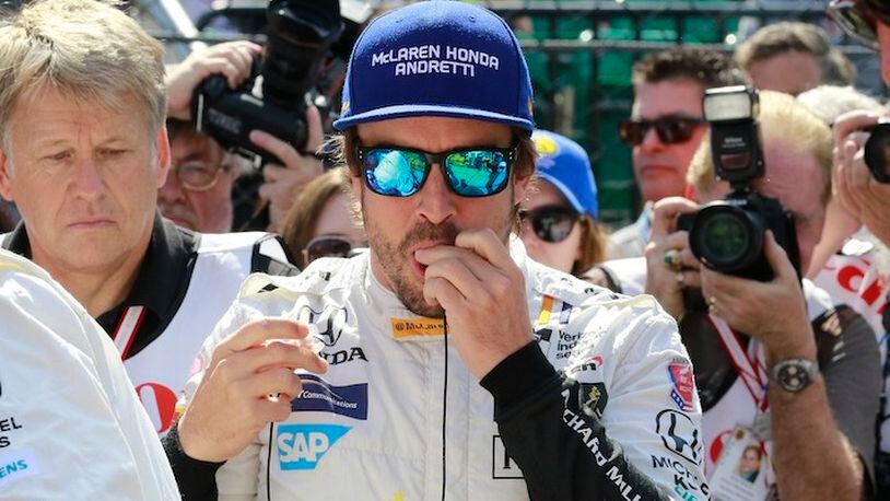 Fernando Alonso, of Spain, prepares to drive during the final practice session for the Indianapolis 500 IndyCar auto race at Indianapolis Motor Speedway, Thursday, May 25, 2017 in Indianapolis. (AP Photo/R Brent Smith)
