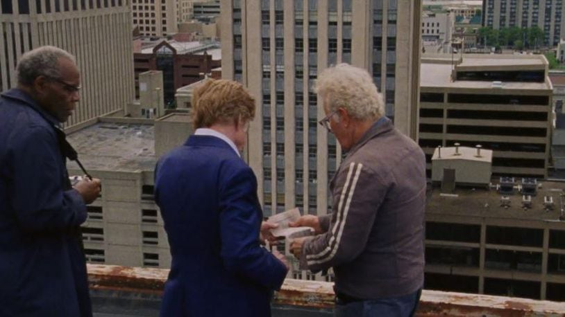 Shoots filmed in Dayton for “The Old Man and the Gun” included one showing Robert Redford and Danny Glover on top of the Talbott Tower downtown. SCREEN GRAB