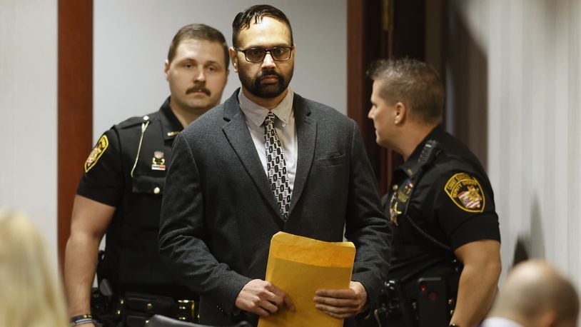 The retrial of Gurpreet Singh started Monday morning, April 29, 2024 before a 3-judge panel in Butler County Common Pleas Court in Hamilton. He is charged with capital murder for allegedly killing 4 members of his family in 2019 in West Chester Township. NICK GRAHAM/STAFF