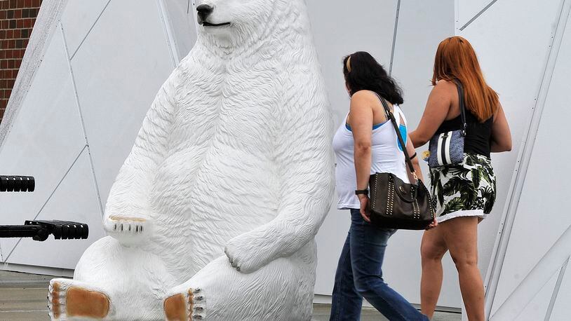 Northridge Local Schools' polar bear mascot is represented by a statue outside the district's new K-12 campus in Harrison Township. MARSHALL GORBY\STAFF