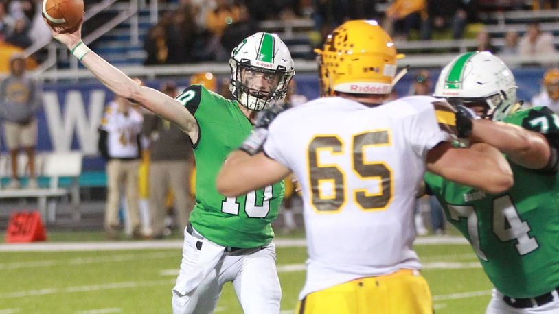 Badin QB Zach Switzer had three TD passes and caught another. Badin defeated visiting Alter 42-7 in a Week 6 high school football game at Virgil Schwarm Stadium on Friday, Oct. 4, 2019. MARC PENDLETON / STAFF