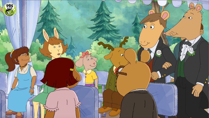 Arthur's teacher, Mr. Ratburn, marries chocolatier Patrick in "Mr. Ratburn & The Special Someone," the 22nd season premiere of the PBS Kids show "Arthur." (Courtesy of © 2019 WGBH & PBS Kids)