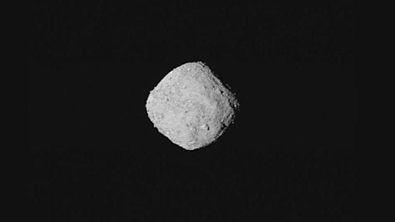 This "super-resolution” view of asteroid Bennu was created using eight images obtained by NASA’s OSIRIS-REx spacecraft on Oct. 29, 2018, from a distance of about 205 miles (330 kilometers).