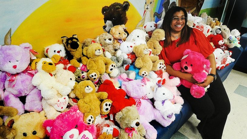 Teddy Bear Roundup Chair Donna Kuykendall and other ladies from the National Council of Negro Women’s Dayton Section donated nearly 500 stuffed toys to Montgomery County Children Services on Valentine’s Day, Wednesday, Feb. 14, 2024. MARSHALL GORBY\STAFF