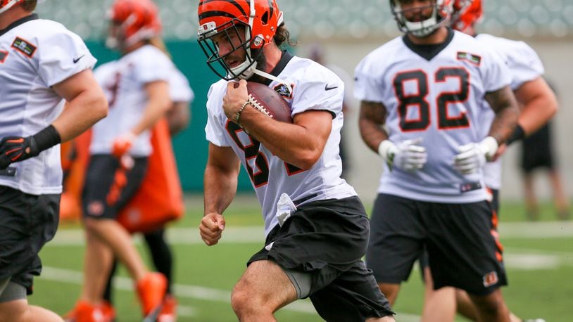 Bengals wide receiver Jake Kumerow (84) participates in a team practice at Paul Brown Stadium, Tuesday, June 13, 2017. GREG LYNCH / STAFF