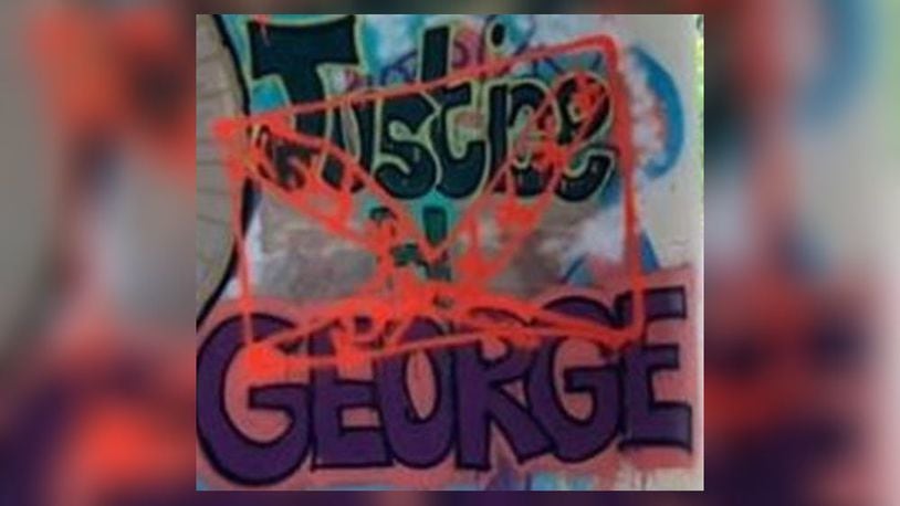 A mural for George Floyd that was painted in a Sugarcreek park was vandalized. CONTRIBUTED
