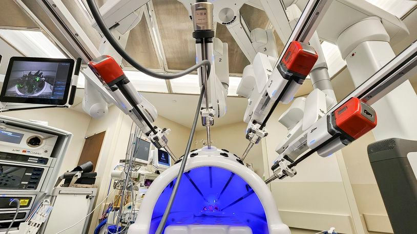 Kettering Health Hamilton has been using their Davinci XI surgical robot. The hospital has multiple doctors, nurses and support staff trained in using the machine for less invasive surgeries with faster recovery time. NICK GRAHAM/STAFF