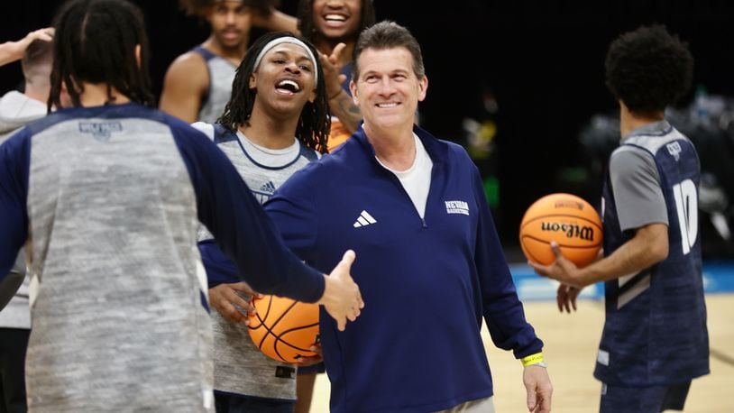 Nevada's Steve Alford smiles during a NCAA tournament press conference on Wednesday, March 20, 2024, at the Delta Center in Salt Lake City, Utah. David Jablonski/Staff