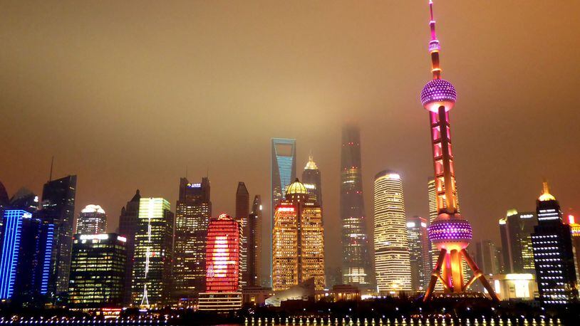 View of the Shanghai skyline at night from the Crystal Symphony. (Jerome Levine/Chicago Tribune/TNS)