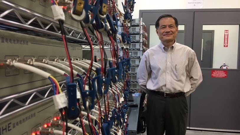 Edward Chan, executive vice president of Dayton’s Global Graphene Group, or G3, in a room set aside for battery testing. G3’s graphene material technology is getting noticed by well-known, global companies, Chan says. THOMAS GNAU/STAFF