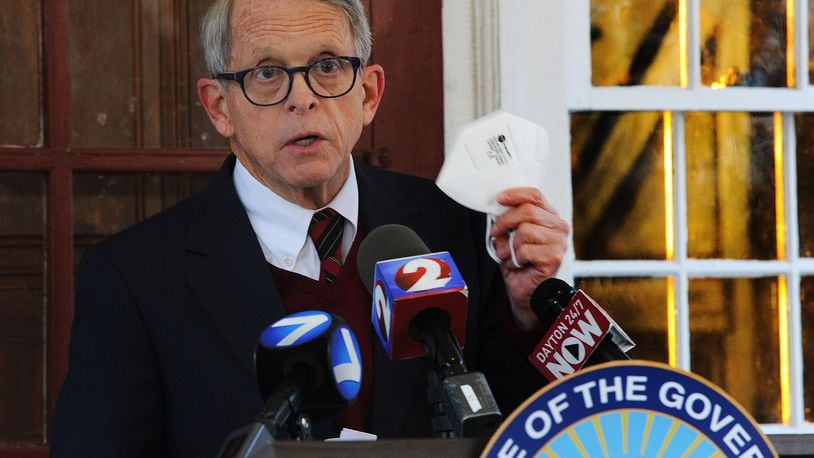 Ohio Governor Mike DeWine gave a press conference from his home on the coronavirus early Wednesday morning. MARSHALL GORBY\STAFF
