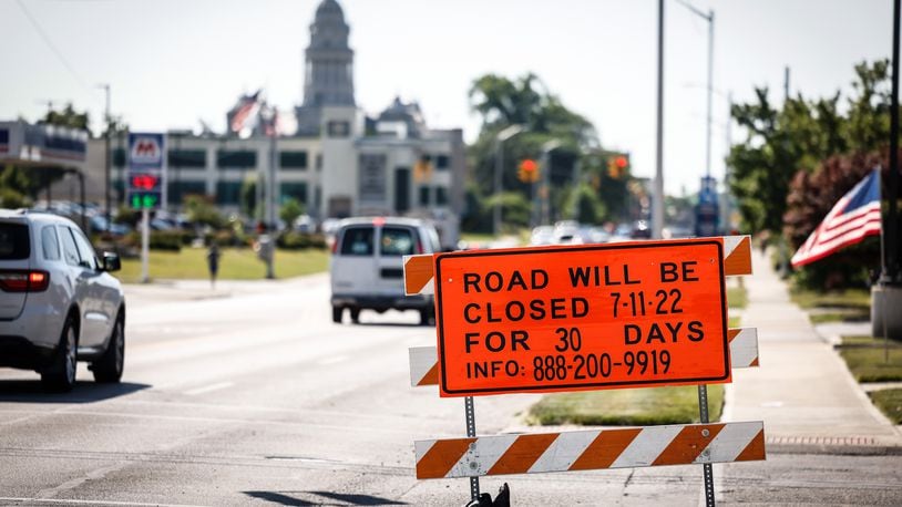 The busy stretch of West Main St. in Troy between Elm St. and Penn Rd. will be closed for 30 days starting July 11, 2022. JIM NOELKER/STAFF