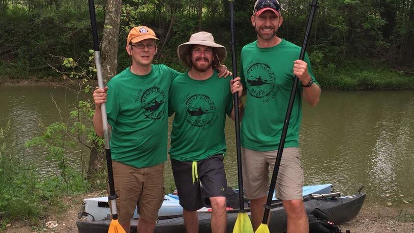 Chad Ingle and Jeremy Cox will present “The Great Great Miami River Expedition” as part of the upcoming Adventure Speaker Series (pictured from left to right: John Donnelly, Jeremy Cox, Chad Ingle). CONTRIBUTED