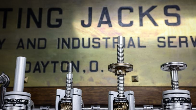 Joyce/Dayton Corp., which has been headquartered in Kettering for about 50 years, marks its 150th business anniversary this year. The business makes jacks, including these used adjust heights on conveyor belts. JIM NOELKER/STAFF