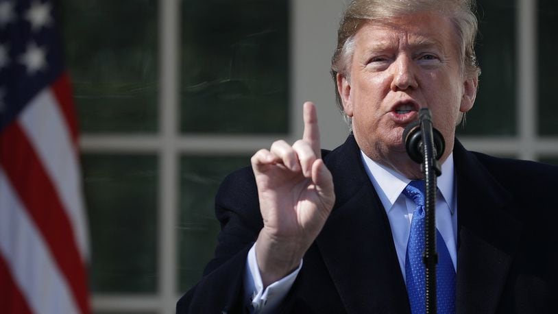U.S. President Donald Trump speaks on border security during a Rose Garden event at the White House February 15, 2019 in Washington, DC. Trump said he would declare a national emergency to free up federal funding to build a wall along the southern border. (Photo by Chip Somodevilla/Getty Images)