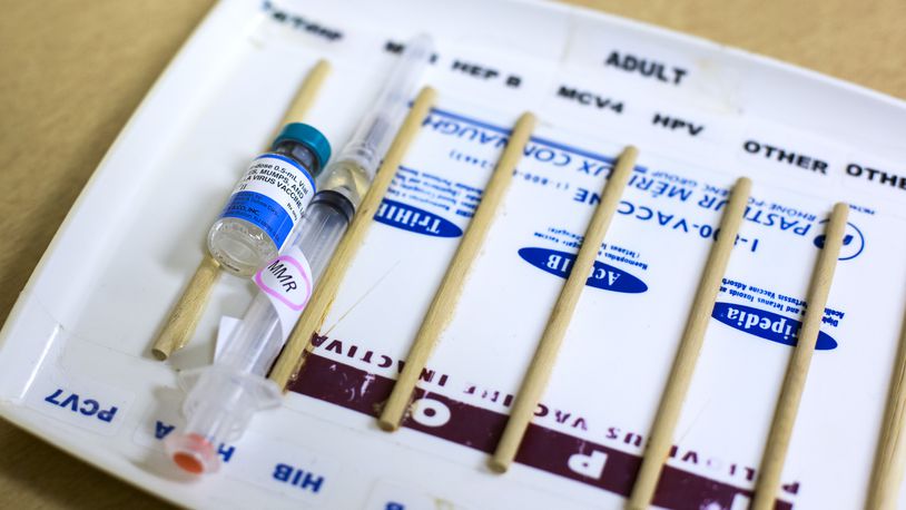 FILE — A MMR (measles, mumps and rubella) vaccine, ready for administration at a high school in Portland, Ore., on Feb. 16, 2019. The U.S. Centers for Disease Control and Prevention has as of mid-March recorded more cases in 2024 than the 58 tallied in all of 2023. (Alisha Jucevic/The New York Times)