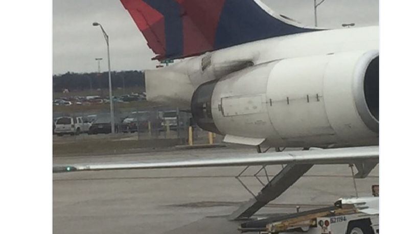 This Delta jet was hit by lightning and this photo shows a blackened area of the tail section where the airliner was believed to have been hit. (Courtesy/John DiPietro)