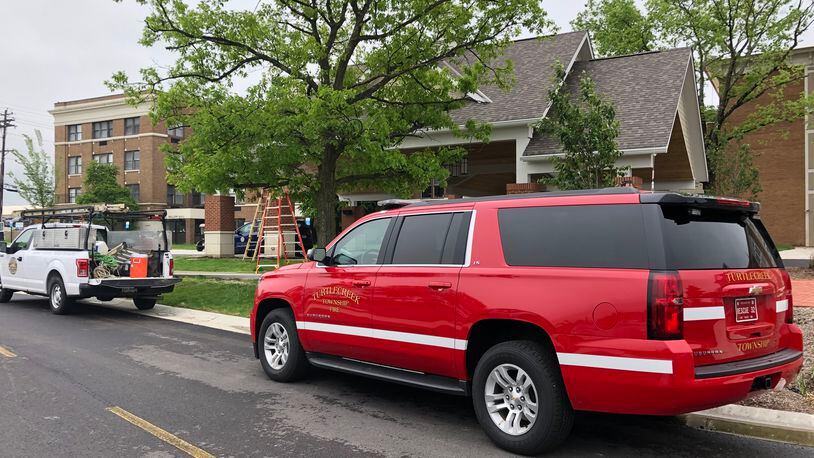 The Turtlecreek Twp. Fire Department was back at the Otterbein retirement campus Friday, following a fire Thursday night in the Phillippi Building. STAFF/LAWRENCE BUDD