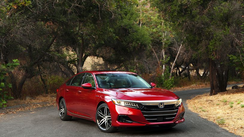 This photo provided by Honda shows the 2021 Accord. The Accord receives a few updates for 2021, including revised styling. (James Halfacre/Courtesy of American Honda Motor Co. via AP)