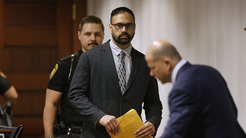 The retrial of Gurpreet Singh started Monday morning, April 29, 2024 before a 3-judge panel in Butler County Common Pleas Court in Hamilton. He is charged with capital murder for allegedly killing 4 members of his family in 2019 in West Chester Township. NICK GRAHAM/STAFF