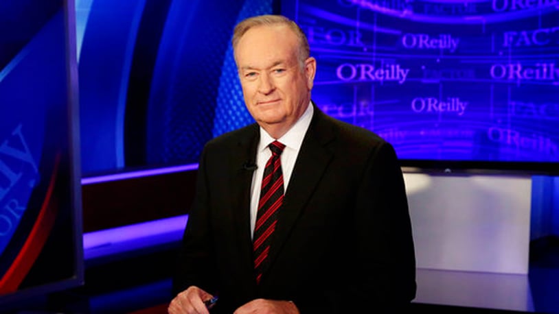 FILE - In this Oct. 1, 2015 file photo, host Bill O'Reilly of "The O'Reilly Factor" on the Fox News Channel, poses for photos in the set in New York. O'Reilly has lost his job at Fox News Channel following reports that five women had been paid millions of dollars to keep quiet about harassment allegations. 21st Century Fox issued a statement Wednesday that "after a thorough and careful review of the allegations, the company and Bill O'Reilly have agreed that Bill O'Reilly will not be returning to the Fox News Channel. (AP Photo/Richard Drew, File)