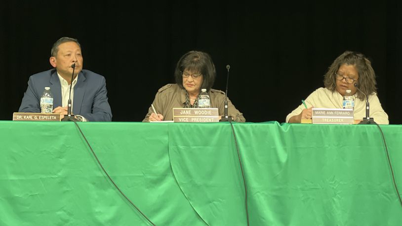 Northmont school board member Karl Espeleta, vice president Jane Woodie, and treasurer Ann Ferraro. AIMEE HANCOCK/STAFF