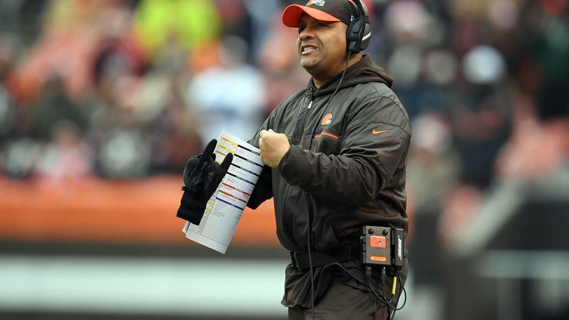 CLEVELAND, OH - DECEMBER 24: Hue Jackson of the Cleveland Browns coaches against the San Diego Chargers at FirstEnergy Stadium on December 24, 2016 in Cleveland, Ohio. (Photo by Jason Miller/Getty Images)