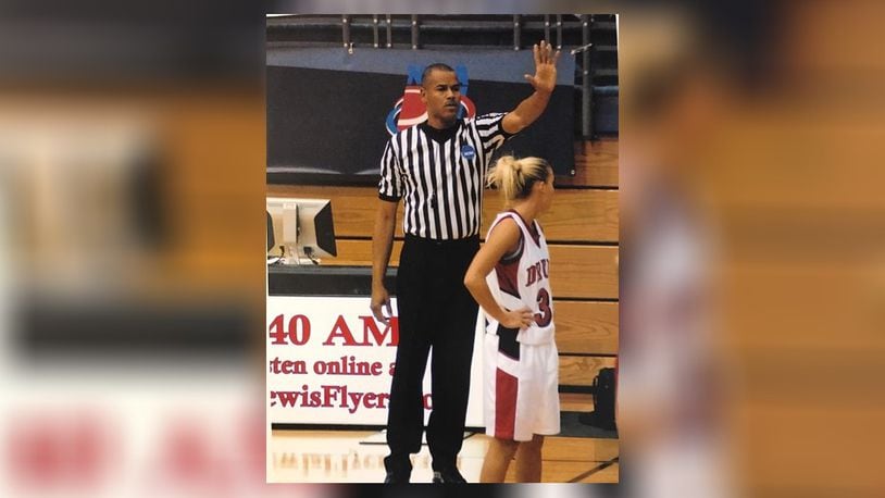 Referee Thurman Leggs Jr. – who will be inducted in the Ohio Basketball Hall of Fame April 20 – working an NCAA Division II women’s game at Drury University in Illinois. CONTRIBUTED